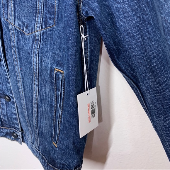GOOD AMERICAN Sherpa Collar Boyfriend Denim Jacket - Picture 5 of 6